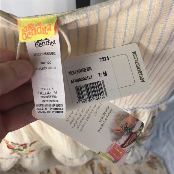 NEW Agua Bendita Helina Sunbaze Embroidered Floral Maxi Boho Dress Size M - Picture 4 of 7